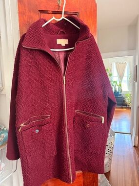 Michael Kors Burgundy Teddy Zip-Front Jacket